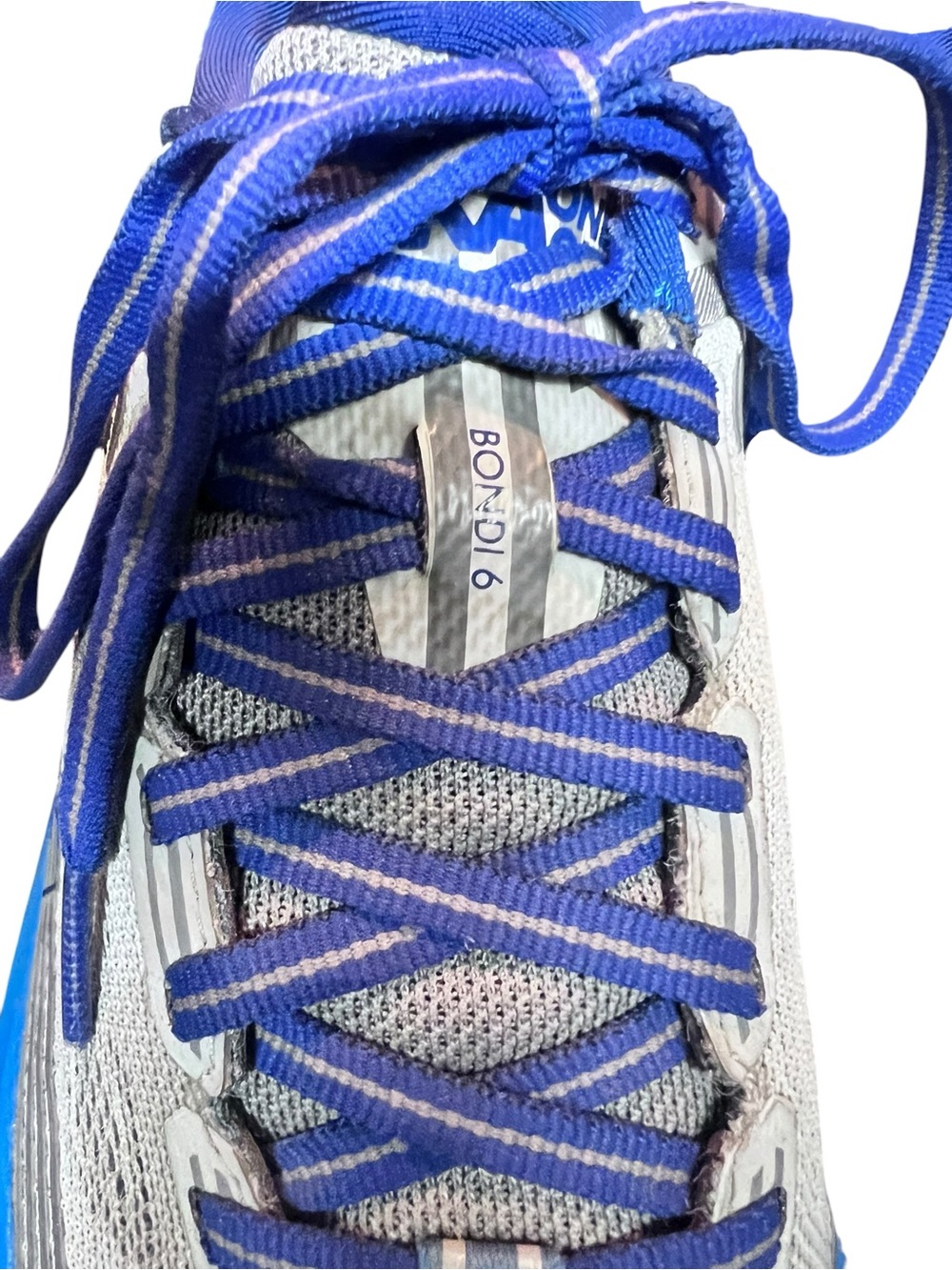 Hoka One One Bondi 6 Gray & Blue Lace-Up Sneakers Men’s Size 7 2E Wide - Picture 6 of 7